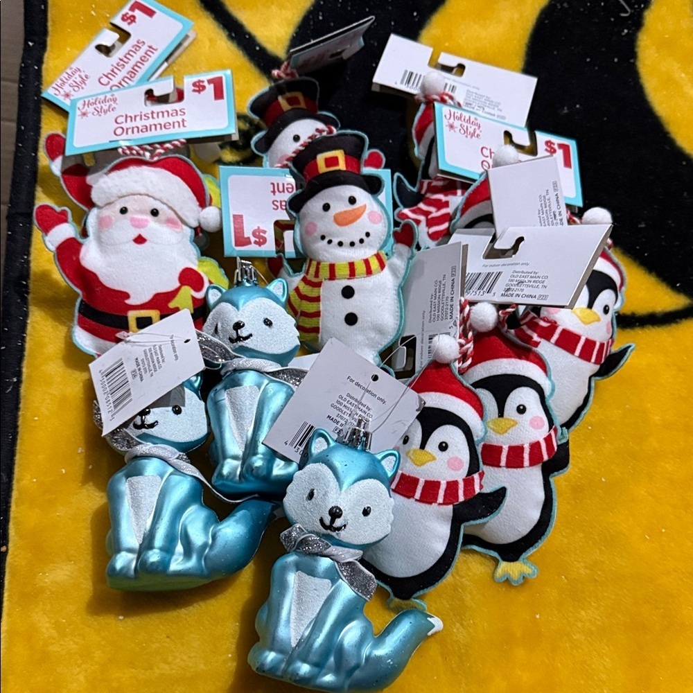 Christmas Ornament Set with Santa, Snowman, Penguin, and Fox